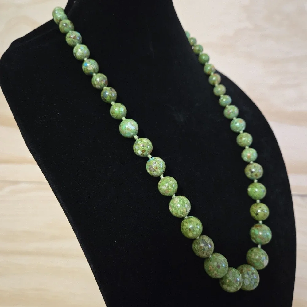 AIL Aluma Green Turquoise Mosaic Graduated Bead Sterling Silver Necklace 28